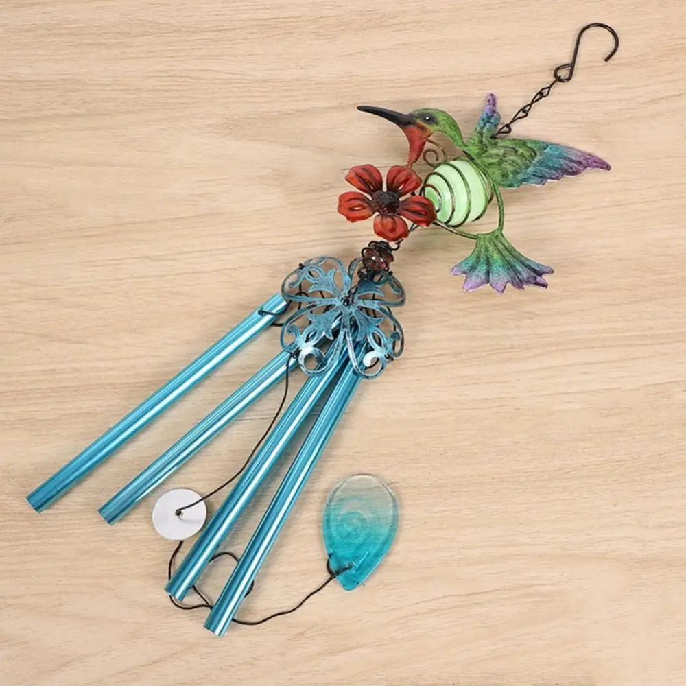 Metal Tubes Luminous Bird Wind Chime Wrought Iron Handicraft Hummingbird Wind Chime With Glowing Ball Garden Hanging Bells