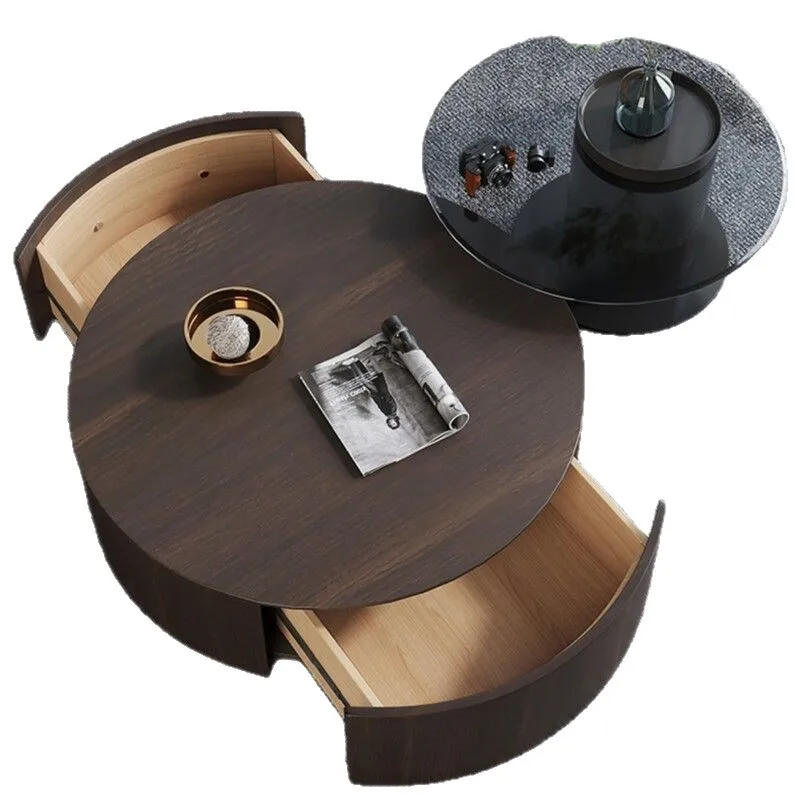 

Living room smoky color coffee table, small apartment round, glass coffee table combination