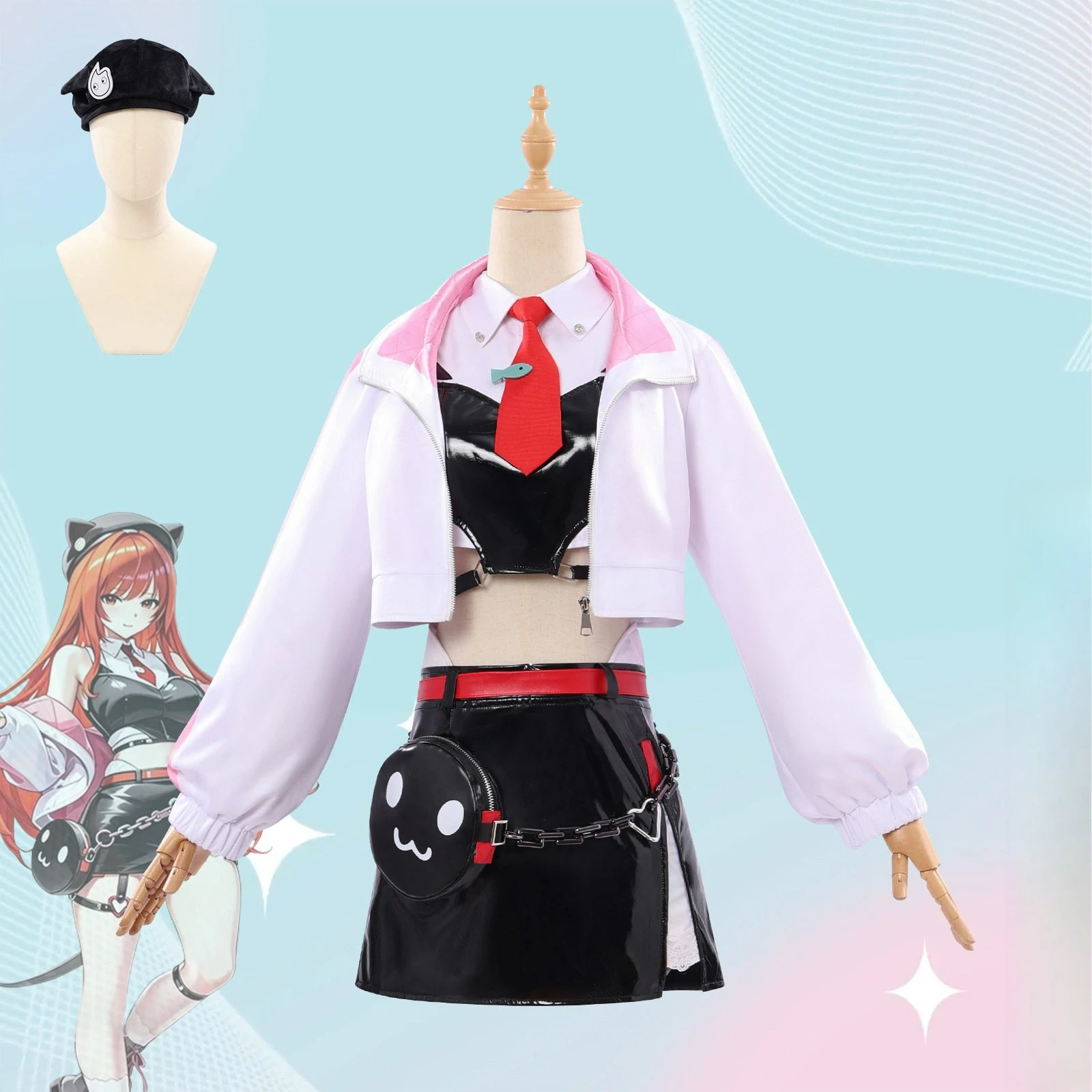

Rapi Red Hood Cosplay Pink White Jacket Costume Goddess Of Victory: NIKKE Top Skirt Bag Set For Perfromance Halloween Roleplay