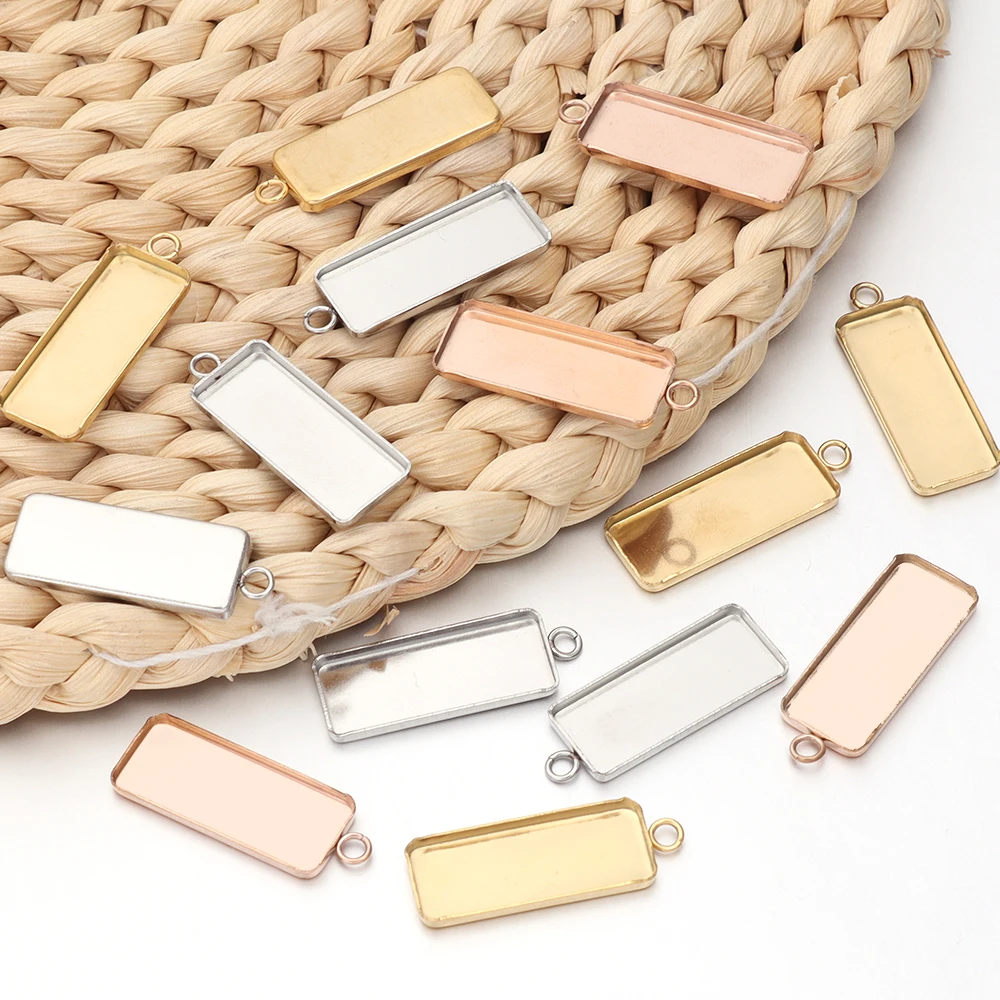 

10Pcs Stainless Steel Rectangle Blank Bases For Pendants Tray 10x25mm Cabochon Bases Setting Jewelry Making Supplies Accessories
