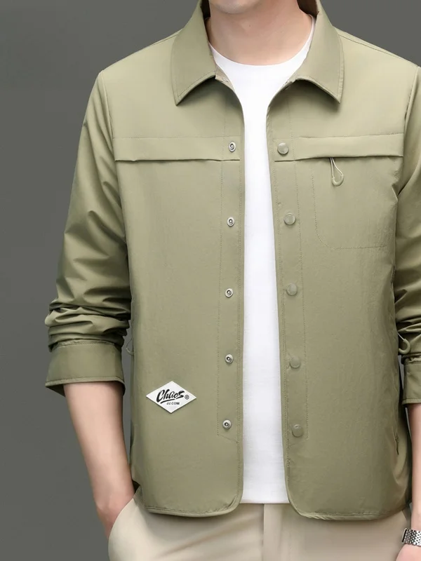 

Men's irt Sle Jaet Thin Simple High End Collar Spring Autumn Workwear Top Faionable Lightweight Polyester Fiber