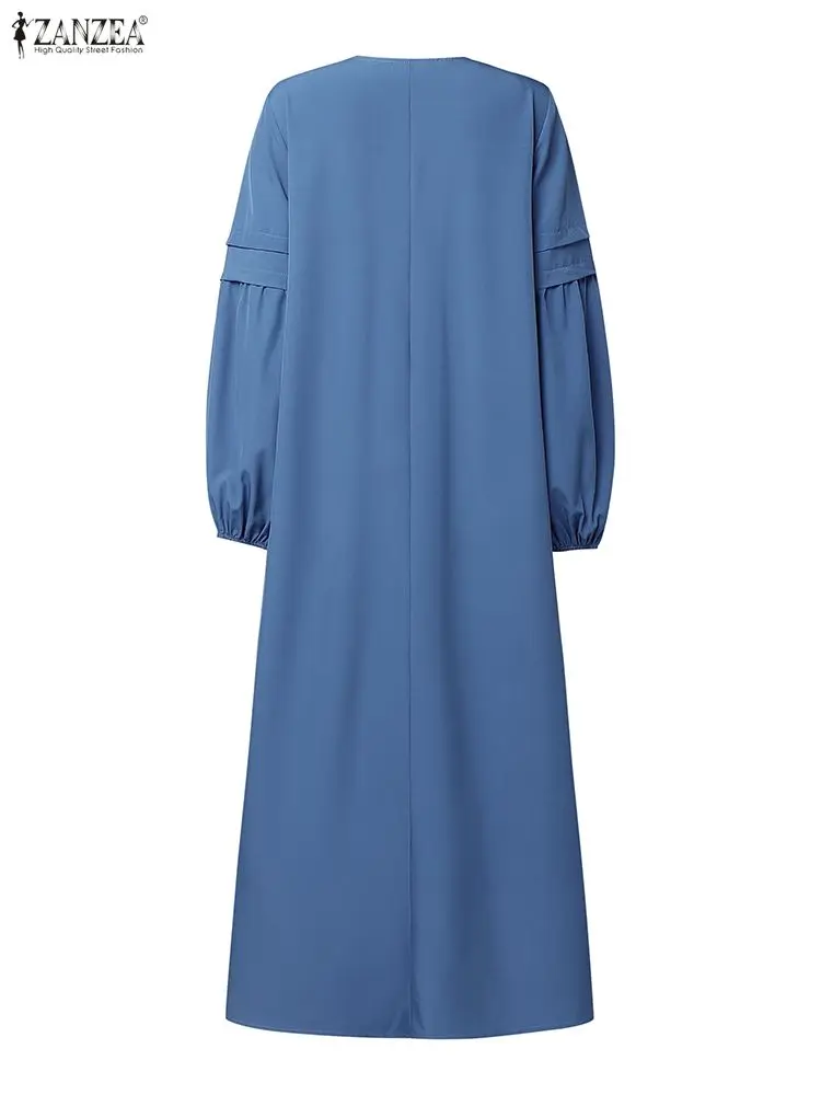 ZANZEA musulman Hijab robes Ramadan Abaya Robe Femme femmes élégant à manches longues plissé Robe d'été solide bouton Robe caftan 2026