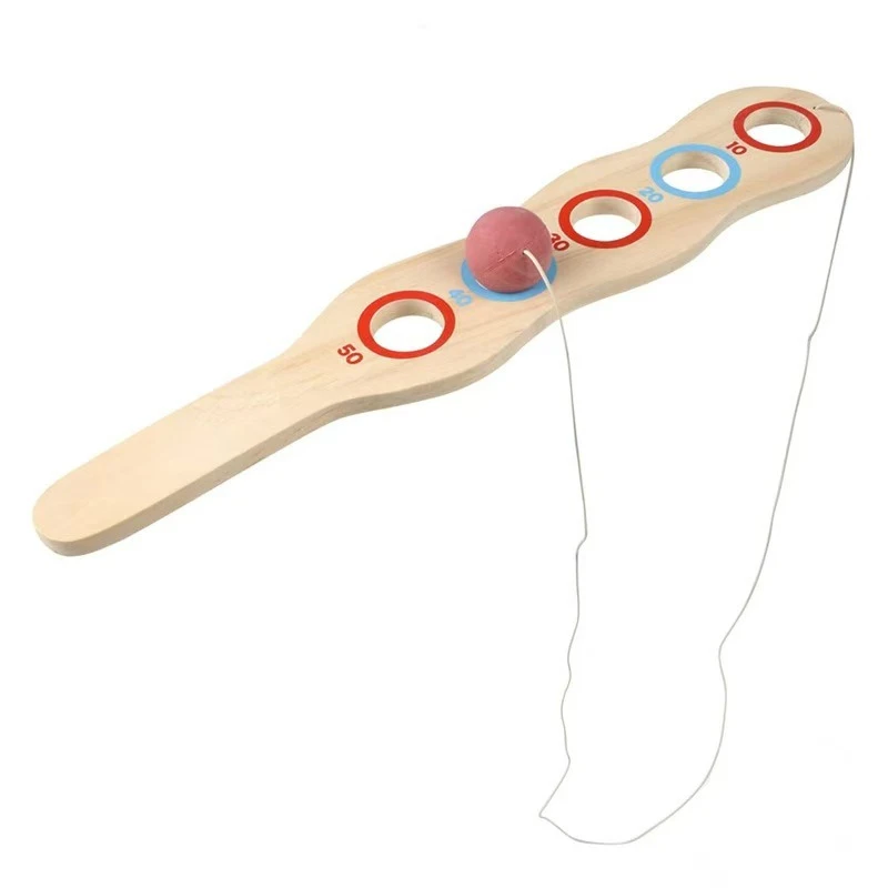 1Pc Wooden Elastic Bouncing Paddle, Hand‑Eye Coordination Training Toy with Wooden Ball & Elastic Rope, Improve Throwing