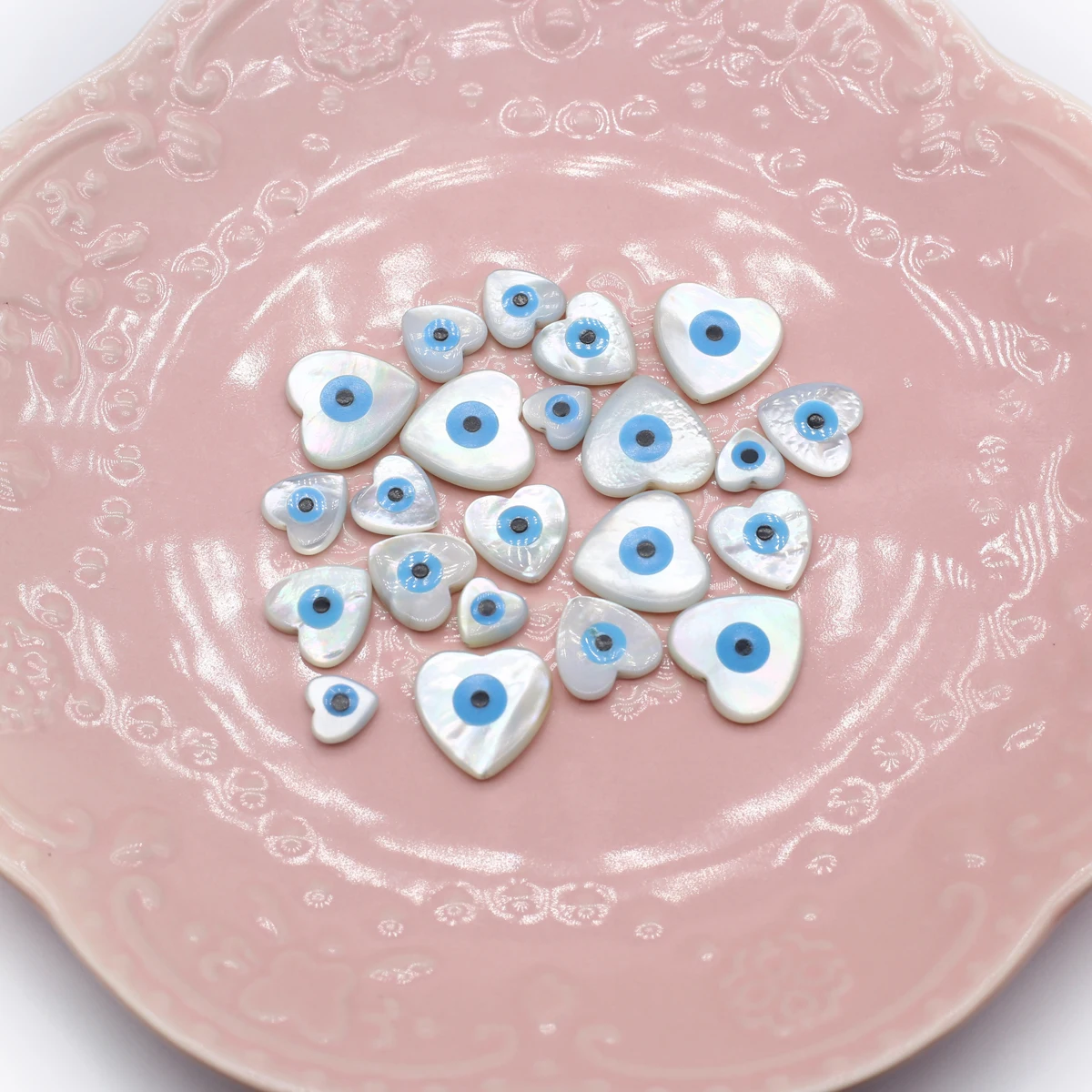 20Pcs Blue Demon Eyes Beads Natural Shell Evil Eye Heart-shaped Beads Handmade Jewelry Making Bracelet Necklace Charms