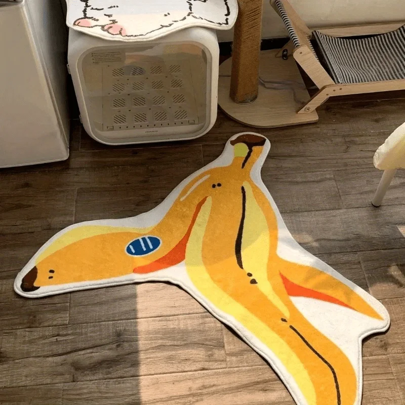 VIKAMA Cartoon Peeled Banana Rug in Yellow and Blue Tones Creative Children's Room Soft Pad Living Room & Bedroom Fun Home Decor