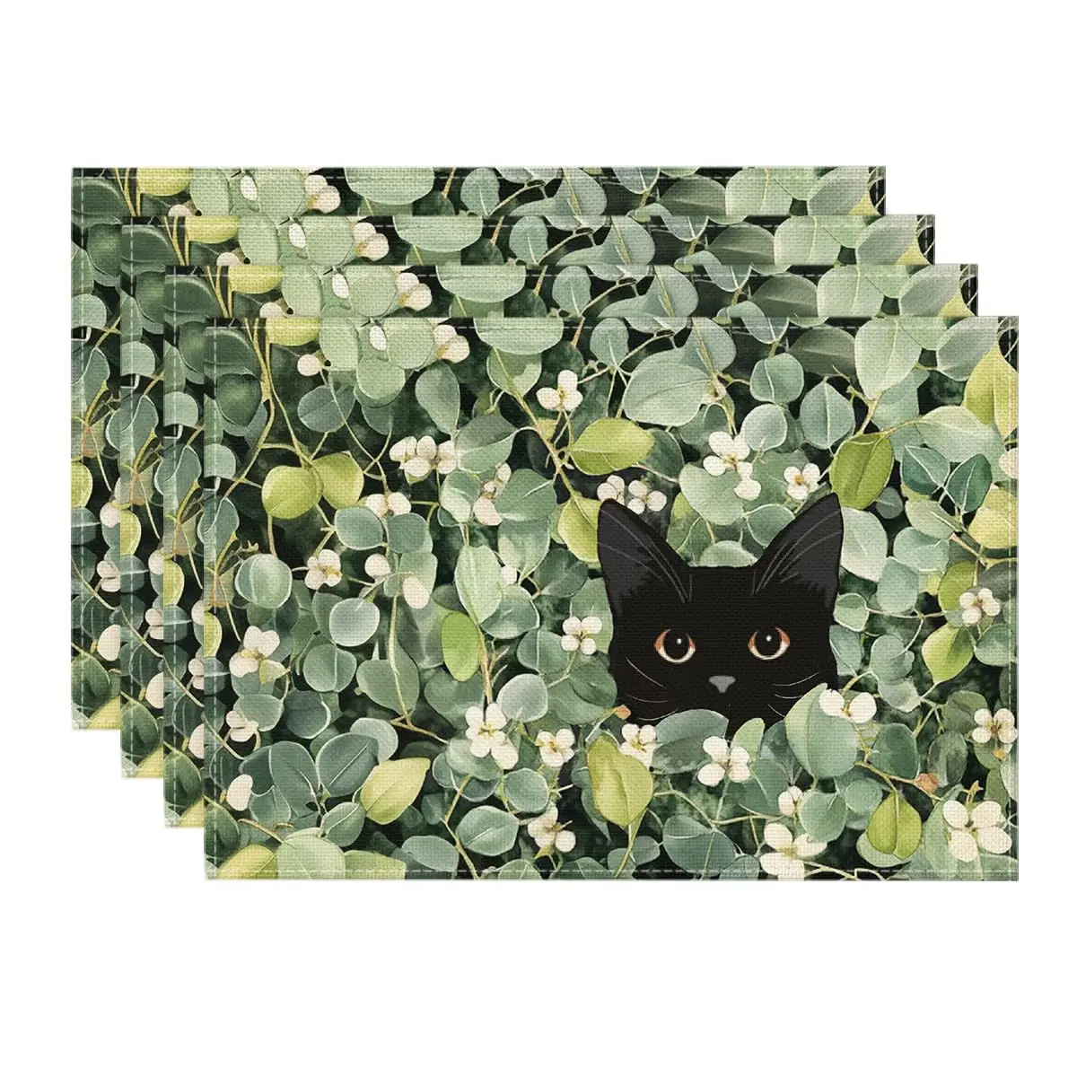 

Eucalyptus Cat Summwe Placemats Set of 4, 12x18 Inch Seasonal Spring Holiday Table Mats for Party Kitchen Dining Decoration