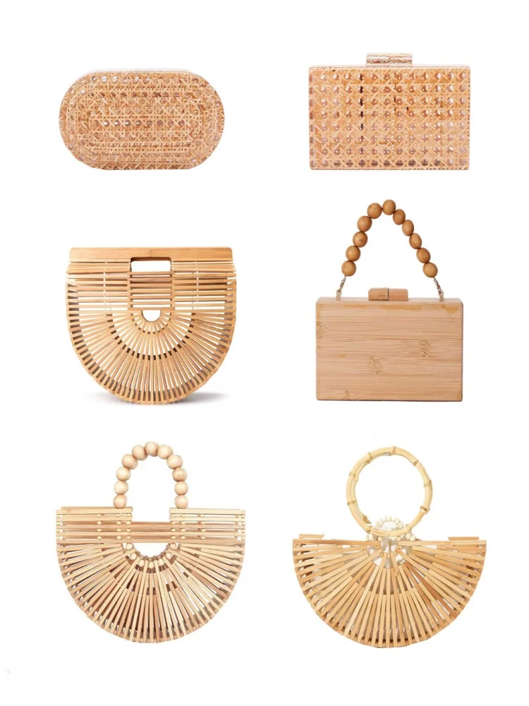 Portable New Bamboo Woven Dinner Bag Phone Lipstick Key Storage Birthday Gift Handbag  Shape Medium Size Casual Leisure