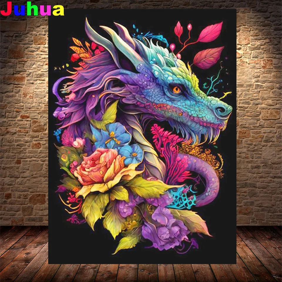 Mysterious Dragons Flower 5d Diy Diamond Painting New 2024 Full Diamond Mosaic Embroidery Cartoon Gothic Picture Home Decor