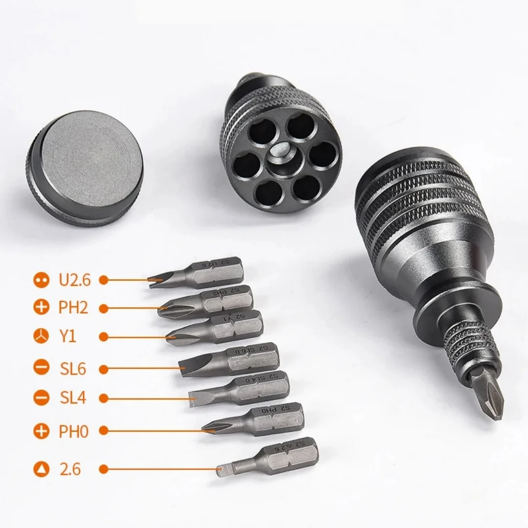 7 in 1 Mini cacciavite Cacciavite in lega di alluminio Torx Phillips Kit di punte per cacciavite Strumento di riparazione domestico portatile