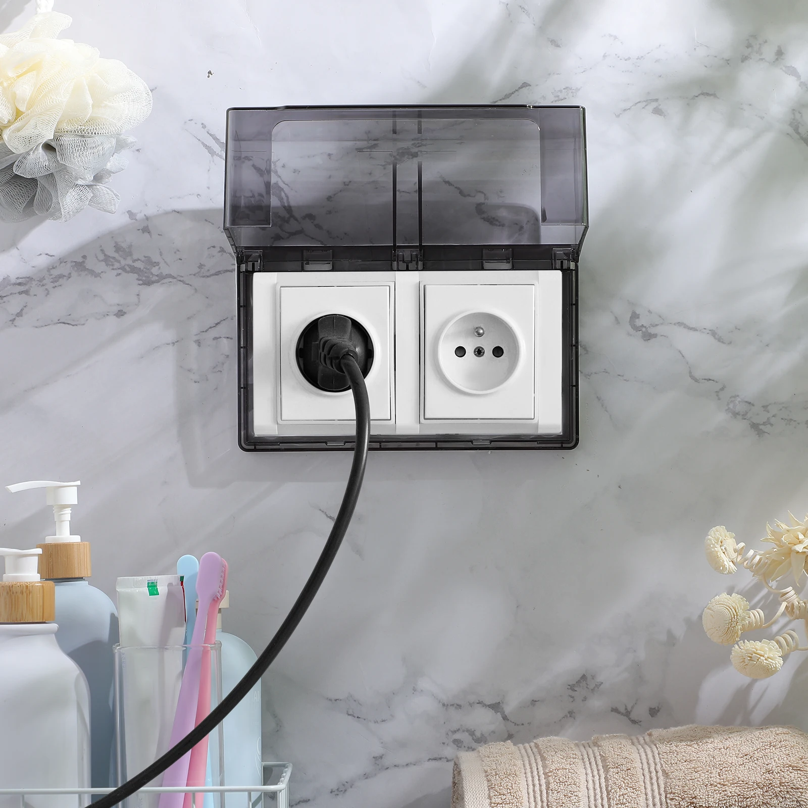 

1pc Waterproof Box White Conjoined Socket Case Splash-Proof Plug Cover Home Kitchen Bathroom Durable Sturdy Easy Install Outlet