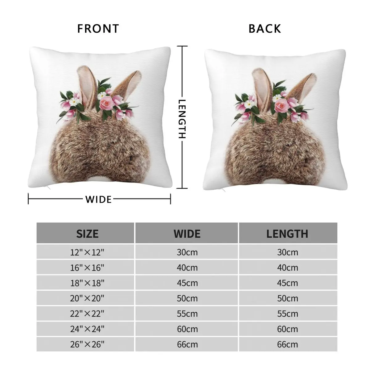 Bunny Tail With Flower Crown Square Pillowcase Polyester Linen Velvet Printed Zip Decor Throw Pillow Case Sofa Cushion Case