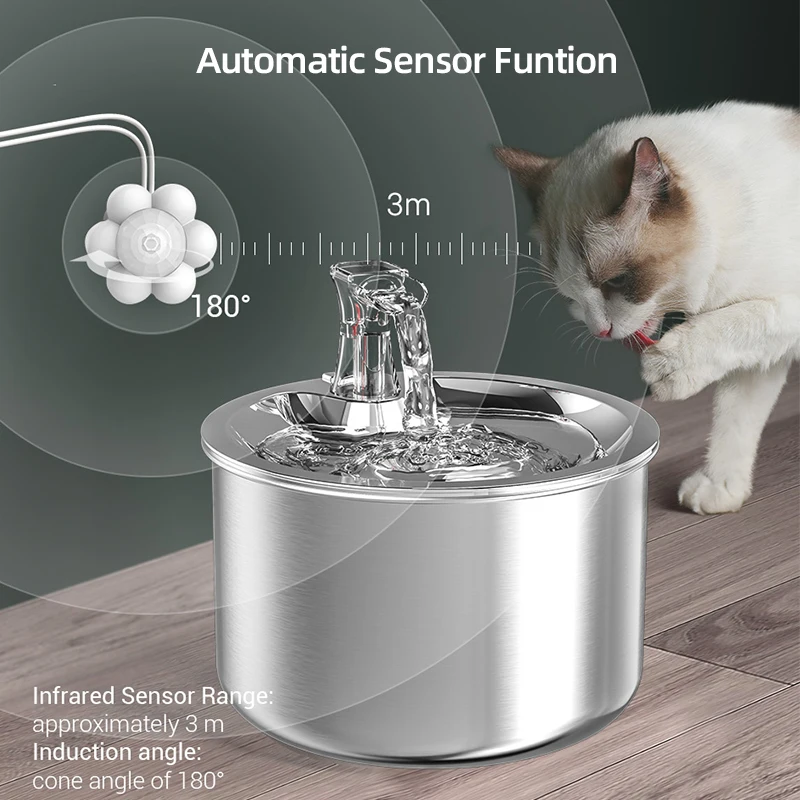 ROJECO Stainless Steel Pet Water Fountain Auto Water Dispenser for Cat Dogs Smart Sensor Drinking Fountain Pets Drinker Filter