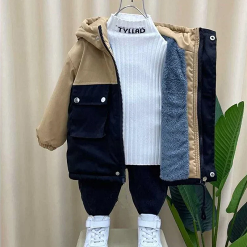 

Пальто для мальчиков, куртка, пальто из хлопка с 2022 буквами, теплая и бархатная Утепленная зимняя Рождественская детская одежда