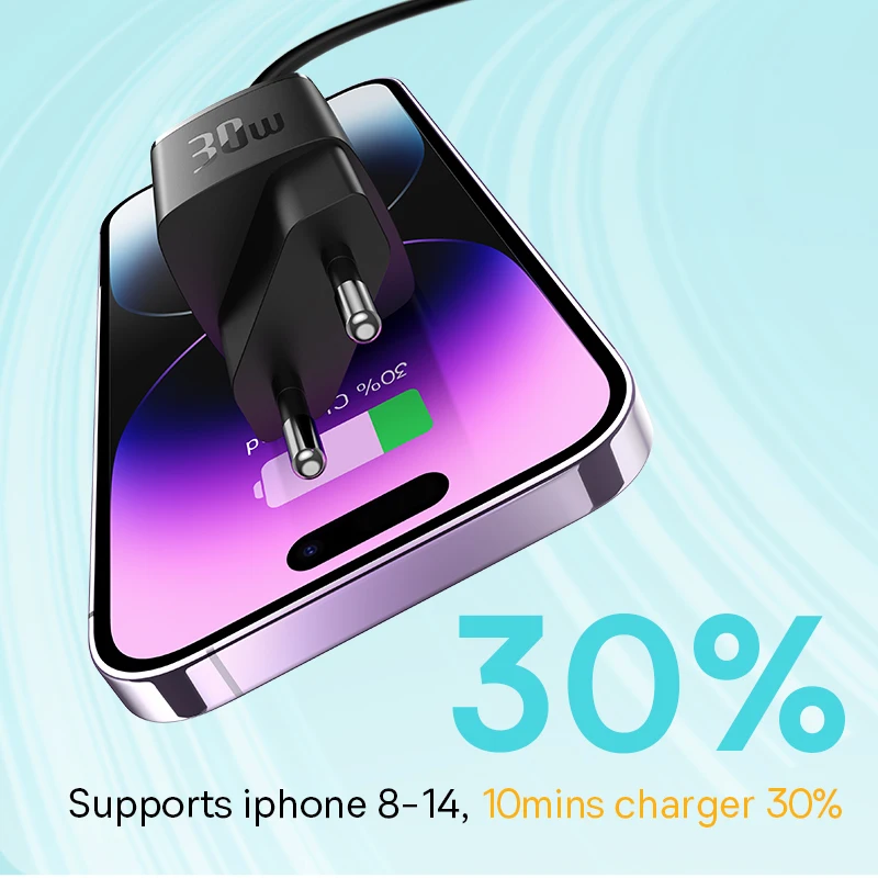 Baseus-cargador GaN de 30W para iPhone, dispositivo de carga rápida PD 3,0, QC3.0, tipo C, para tabletas, 15, 14, 13, 12, 11, Xs Max