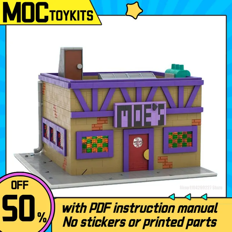 1739PCS Moe Tavern Architecture Building BlocksClassic Cartoon Simpsonss Tavern Architecture Model Collectible Building Toy