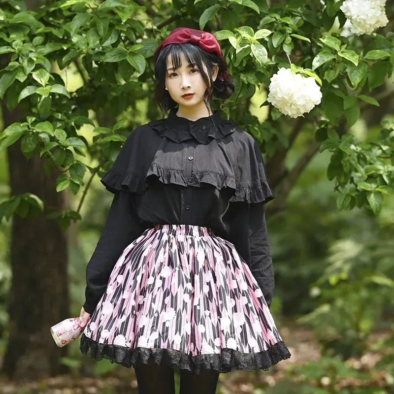 

Ainclu, оригинальная мягкая юбка в стиле Лолиты в японском стиле для девочек, розовая, черная, с кружевным принтом, если 3