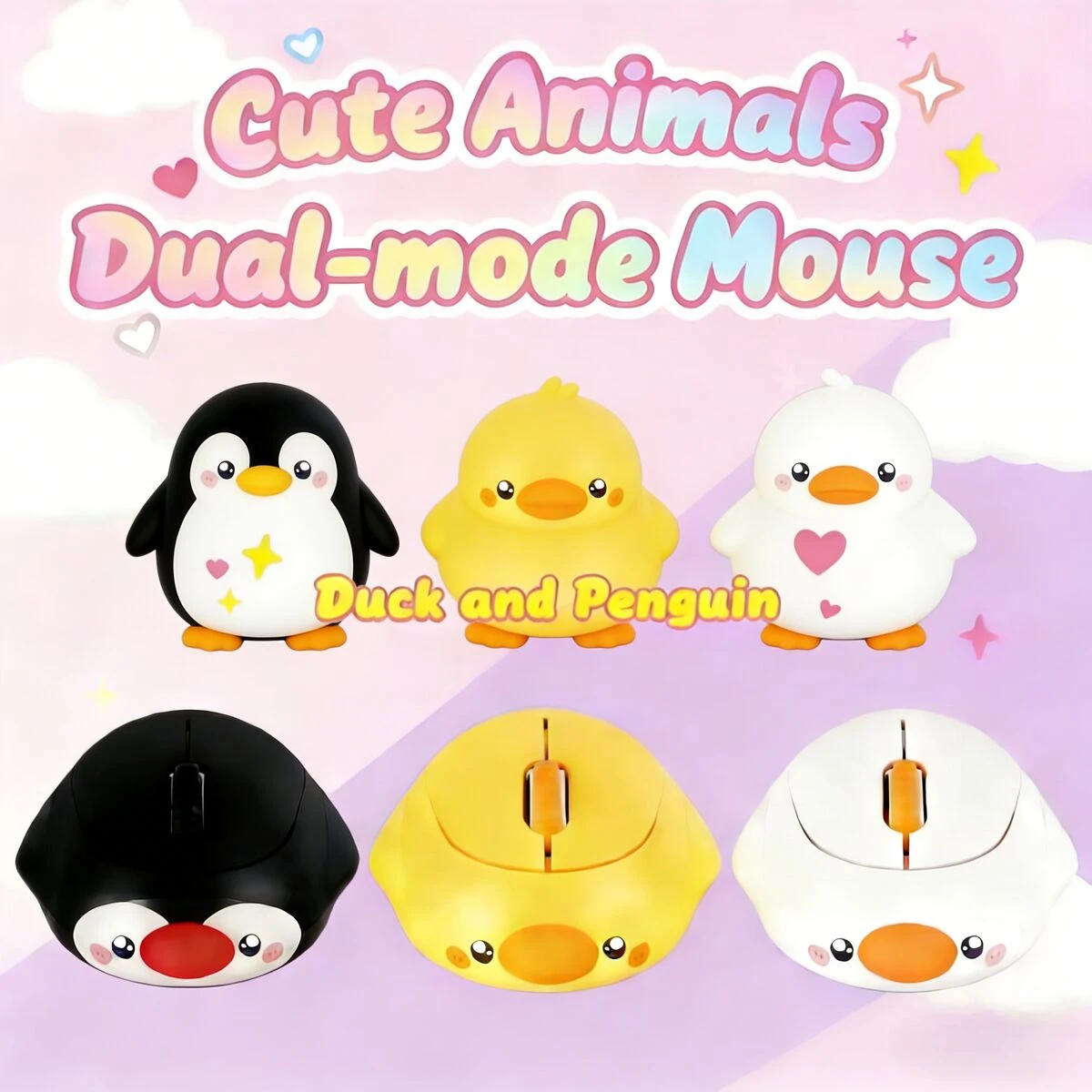 Kawaii Cartoon Duck Penguin Shape Wireless Bluetooth Dual-mode Mouse Rechargeable Ergonomics Mute Mice For PC Laptop Kids Gifts