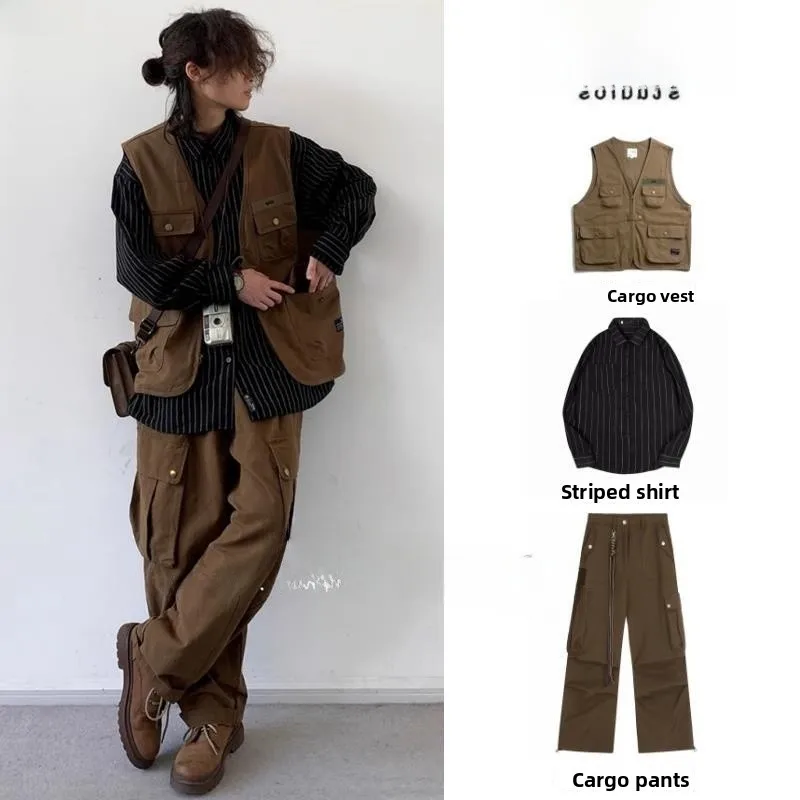 

Уличная молодежная тактическая спецодежда, жилет, многослойный комплект, осенние длинные брюки, модный функциональный комплект