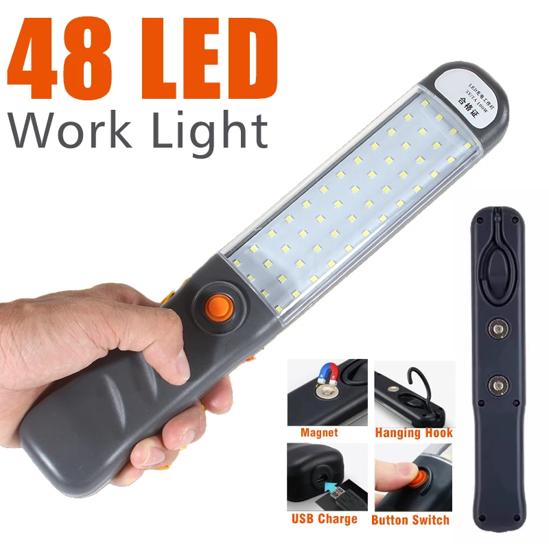 Portable Magnetic Auto Repair Work Light USB Rechargeable LED Flashlight With Magnet Hook For Car Repair Fishing Emergencies