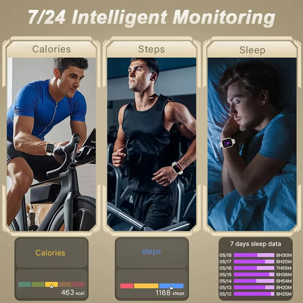 Viiray montre intelligente pour hommes et femmes 1.85 "écran HD Fitness Tracker moniteur de fréquence cardiaque et de sommeil Compatible avec Android et iPhone