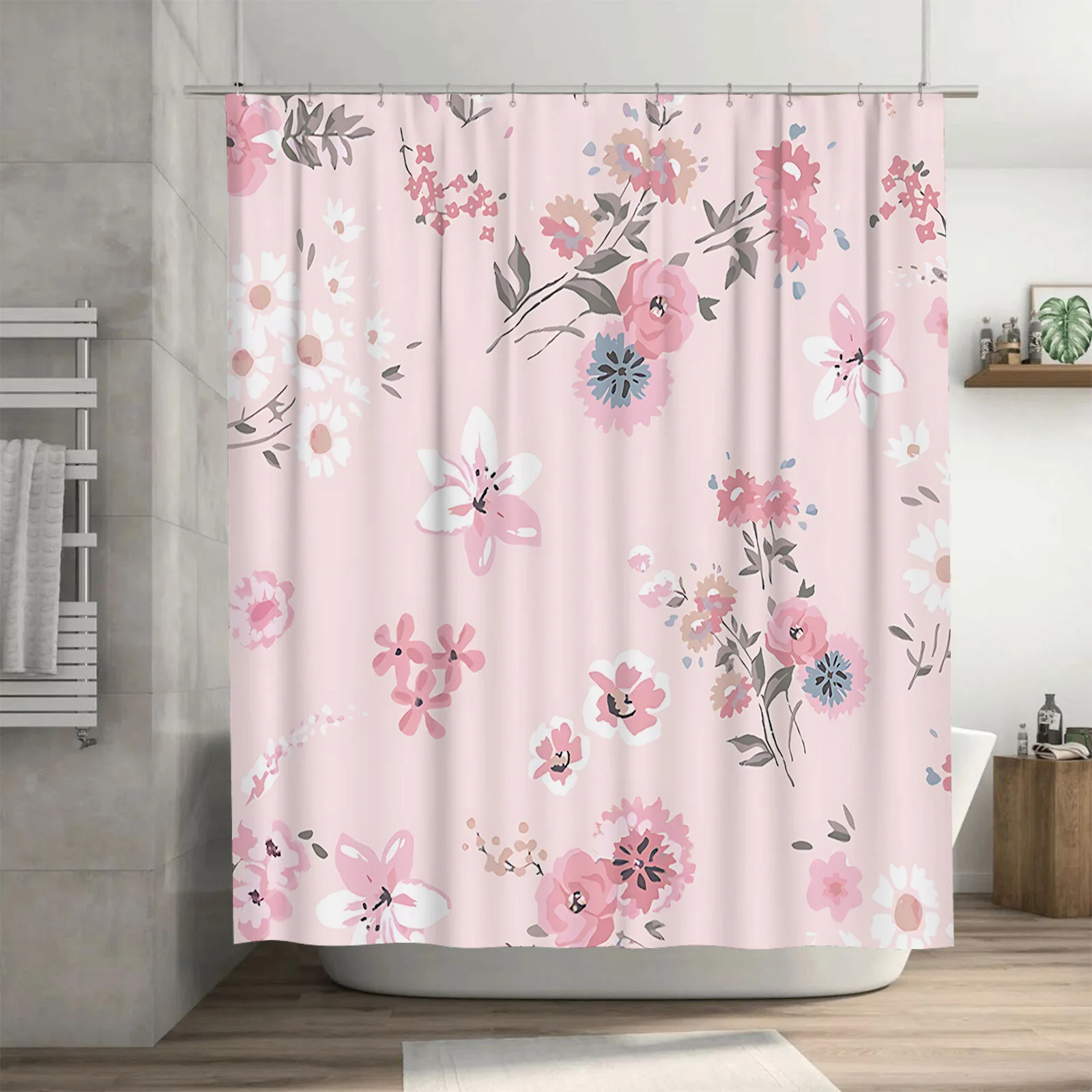 

Элегантная розовая занавеска для душа с цветочным принтом, мягкие пастельные цветы ‌ Создайте спокойствие, очаровательный декор для ванной комнаты, атмосфера, дополнительный крючок