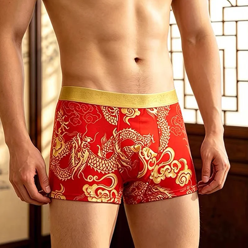 Fashion Boxers Men Underwear Panties Cotton Cueca Masculina Man Dragon Print Breathable Underpants Male Personality Boxer Shorts