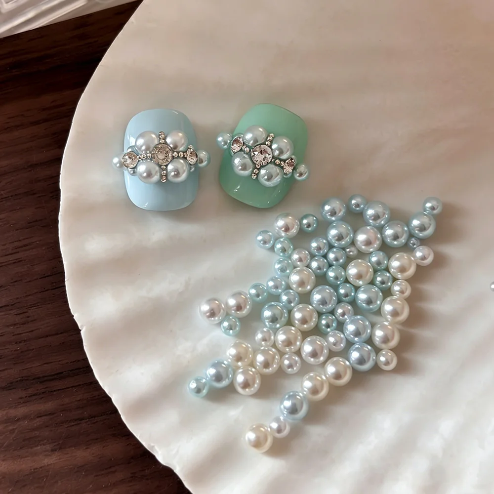 12 Gitter 3D Hochglanz-Rundperlen Nagelcharms Gemischte Größen Dopamin-Farben Perlenperlen Nagelkunst-Dekoration DIY Maniküre-Teile – Detail 7