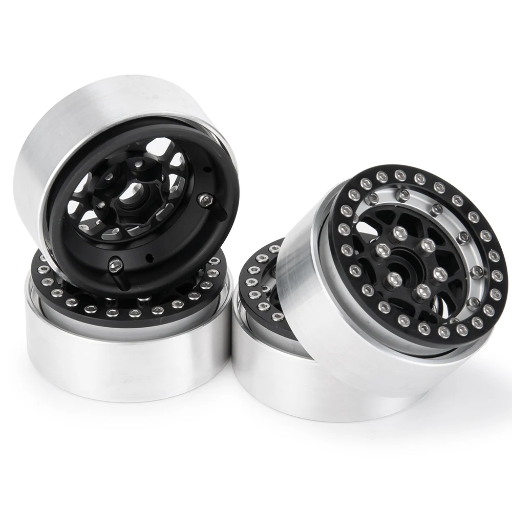 AXSPEED 4Pcs Aluminum Alloy Beadlock 1.9 inch 56.5*25mm Wheel Rims Hubs for Axial SCX10 D90 TRX4 1/10 RC Crawler Car