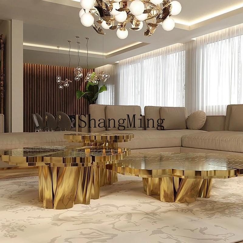 

SM light luxury stainless steel coffee table high-end sense living room home irregular set