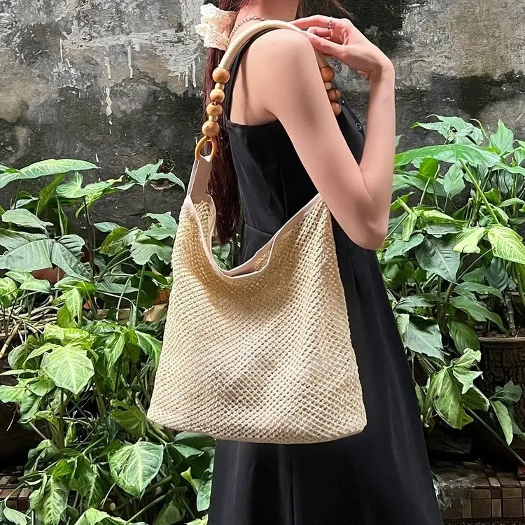 

Large Capacity Hollow Out Woven Shoulder Bag for Women Artistic Vacation Style Handbag Underarm Bag Crossbody Designer Handbags