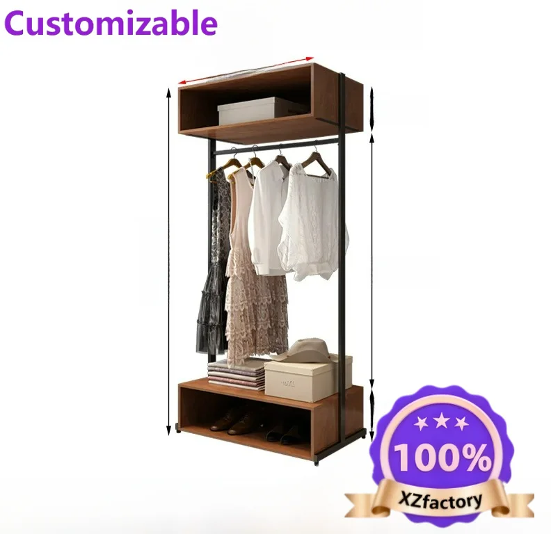 Factory Direct 2026 Walk-in metal wardrobe hanging hanger for home hanging clothes and walk-in closet rack assembly solid wood
