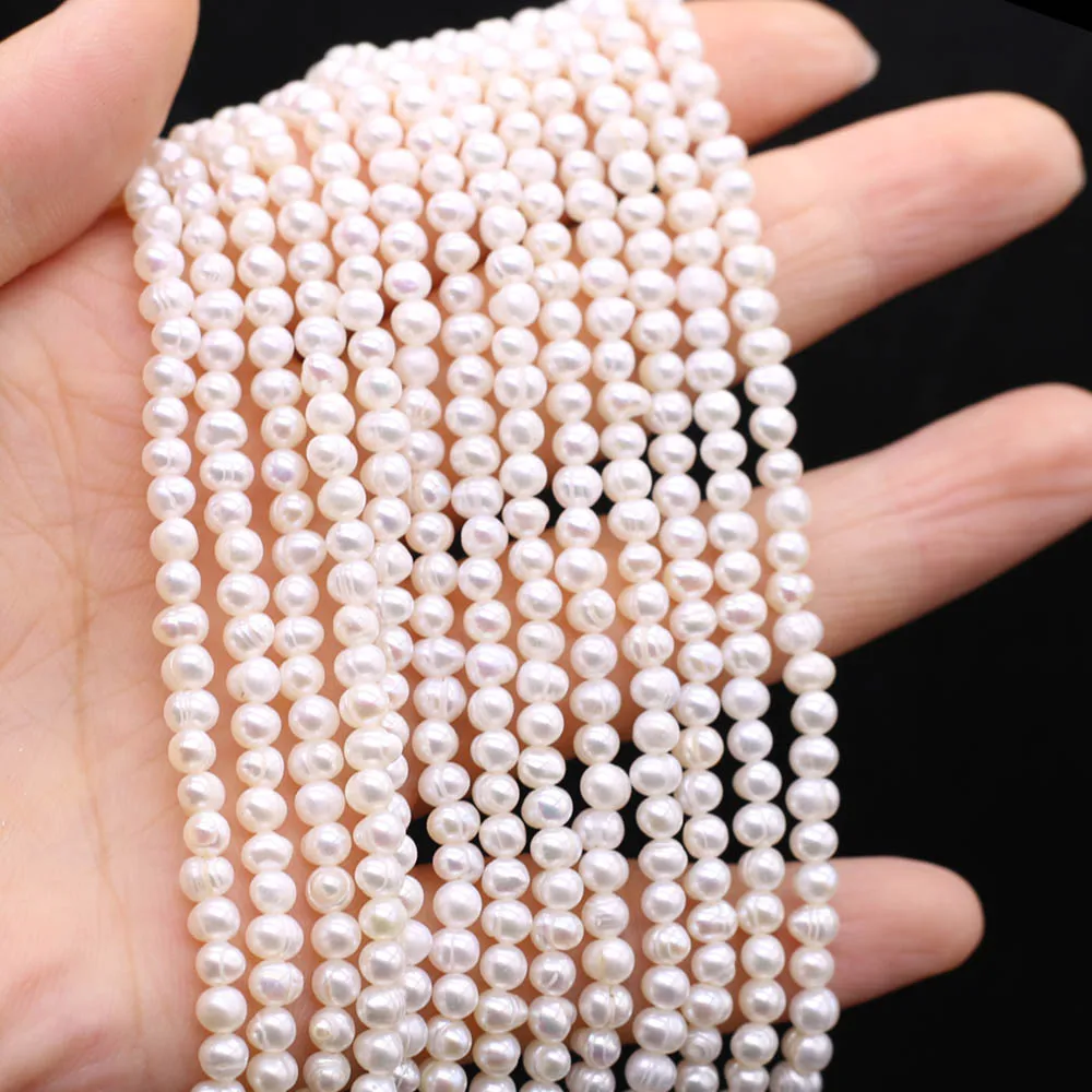 

3-4mm White Potato Shape Punch Beads A Grade Natural Freshwater Pearl for Jewelry Making DIY Necklace Bracelet Accessories 36cm