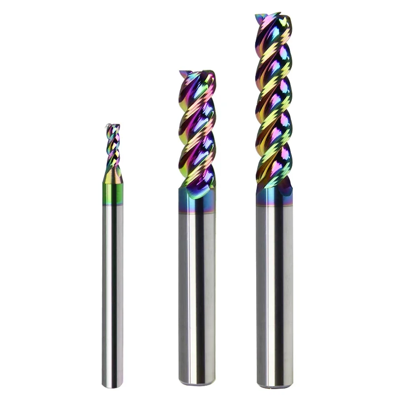 DLC Color Aluminum Milling Cutter Coated Carbide End Mill with Extended U-Groove High-Efficiency 3 Flute Tungsten Steel CNC Tool