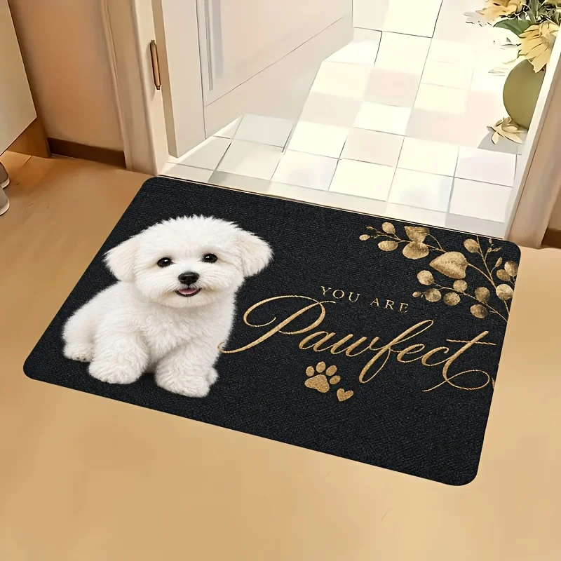 You Are Pawfect Doormat Cute White Maltese Dog Print Black Welcome Mat Golden Leaves Puppy Entrance Rug Outdoor Indoor Floor Mat