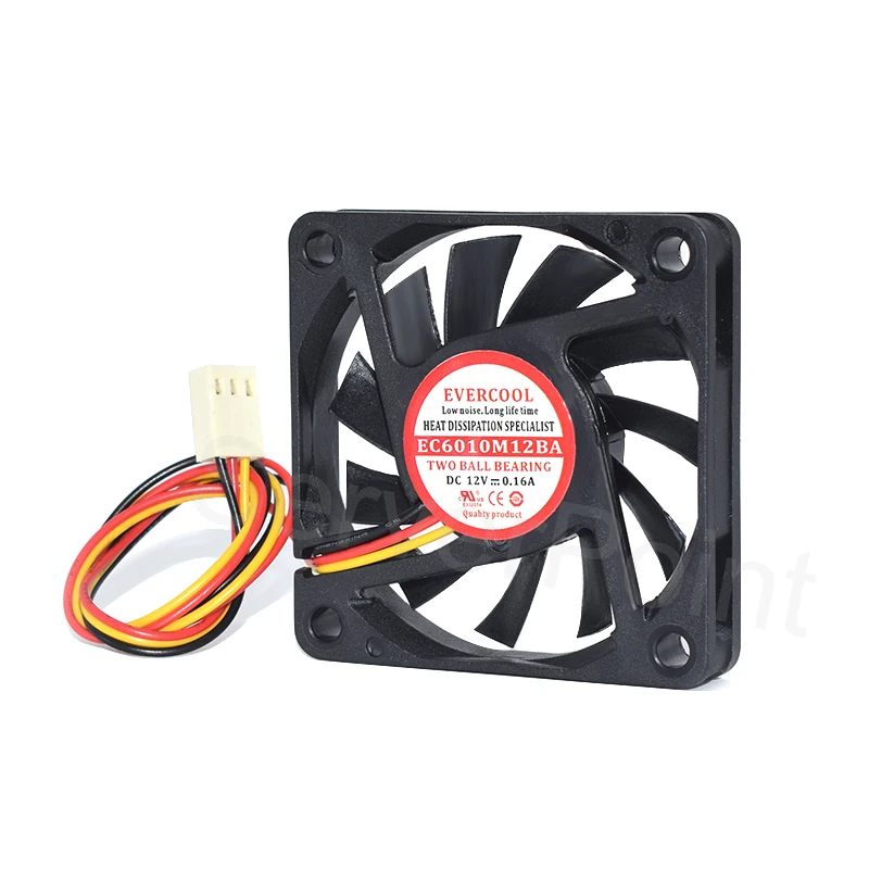 Brand NEW Two Ball Bearing Cooling Fan EC6010M12BA DC12V 6010 0.16A 3-Wire 60*10mm Cooler For Evercool