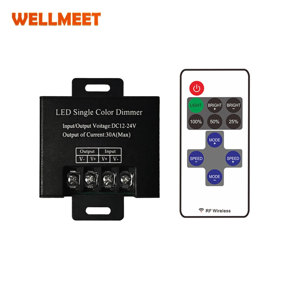 

DC12V-24V 30A LED dimming Controller 11-Key RF Wireless Remote Control for 5050 3528 Single Color LED Light Strip