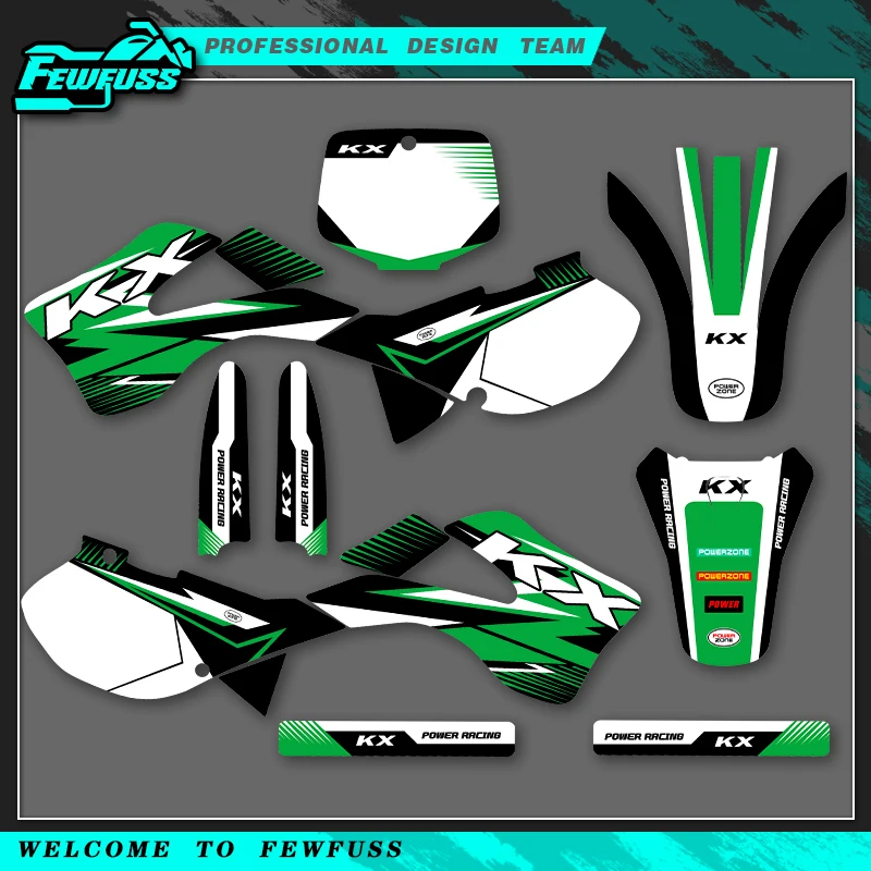 

Fewfuss For Kawasaki KX125 KX250 KX 125 250 1999 2000 2001 2002 Full Graphics Decals Stickers Motorcycle Background Custom Numbe