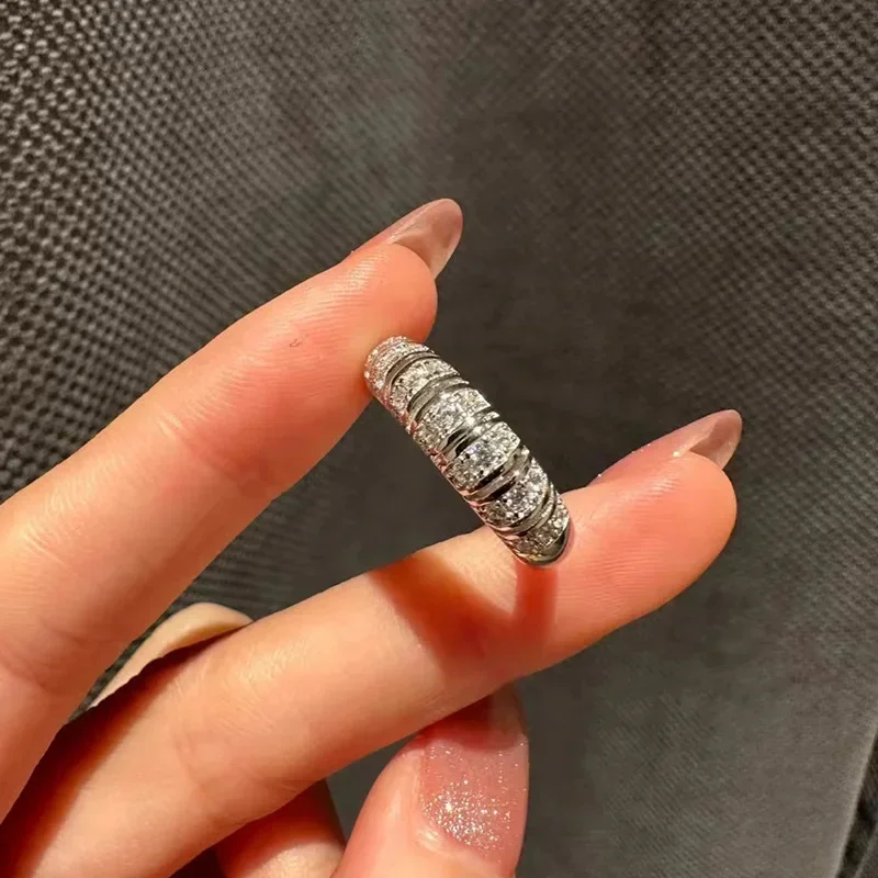Fashion Style Silver 925 Full Diamond Arc Diamond rings for women Stacked Style Exquisite Luxury Engagement Ring Wedding Jewelry