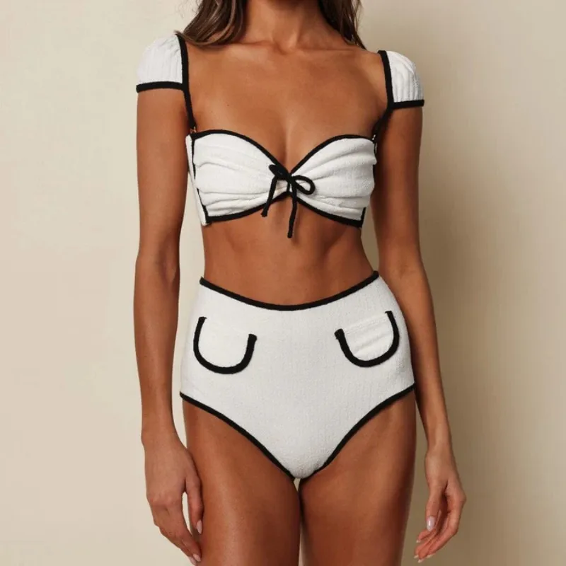 

2026 New Women's Swimsuit Original INS Retro Chic Pure Desire High Waist Slim Spa Beach Vacation Swimwear