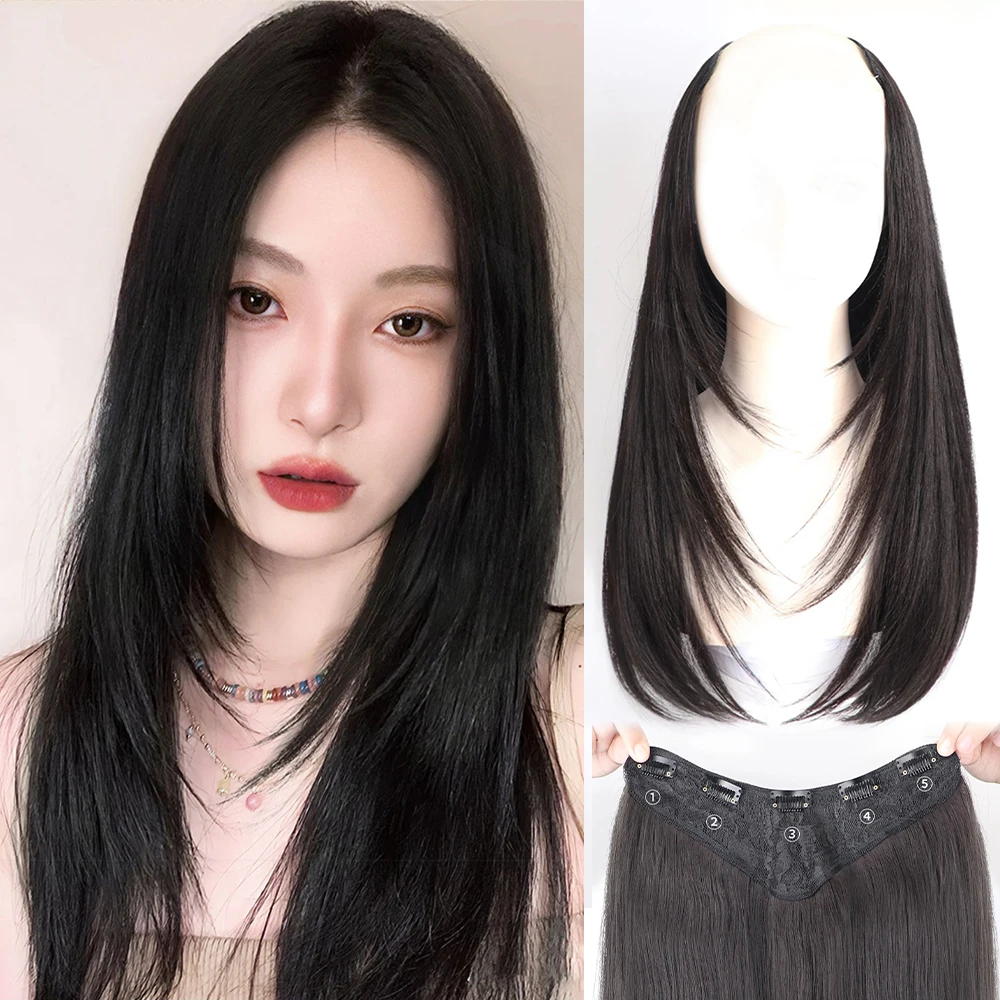 Synthetic V-Shaped Long Hair Extension Synthetic Layered Hair Extension Hair Pad Fluffy Top Increase Hair Volume