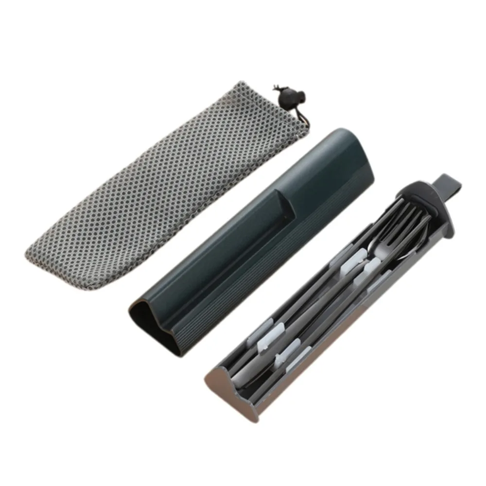 

3Pcs/Set With Storage Box and Bag 304 Stainless Steel Tableware Set Pull-out Design Travel Flatware Set