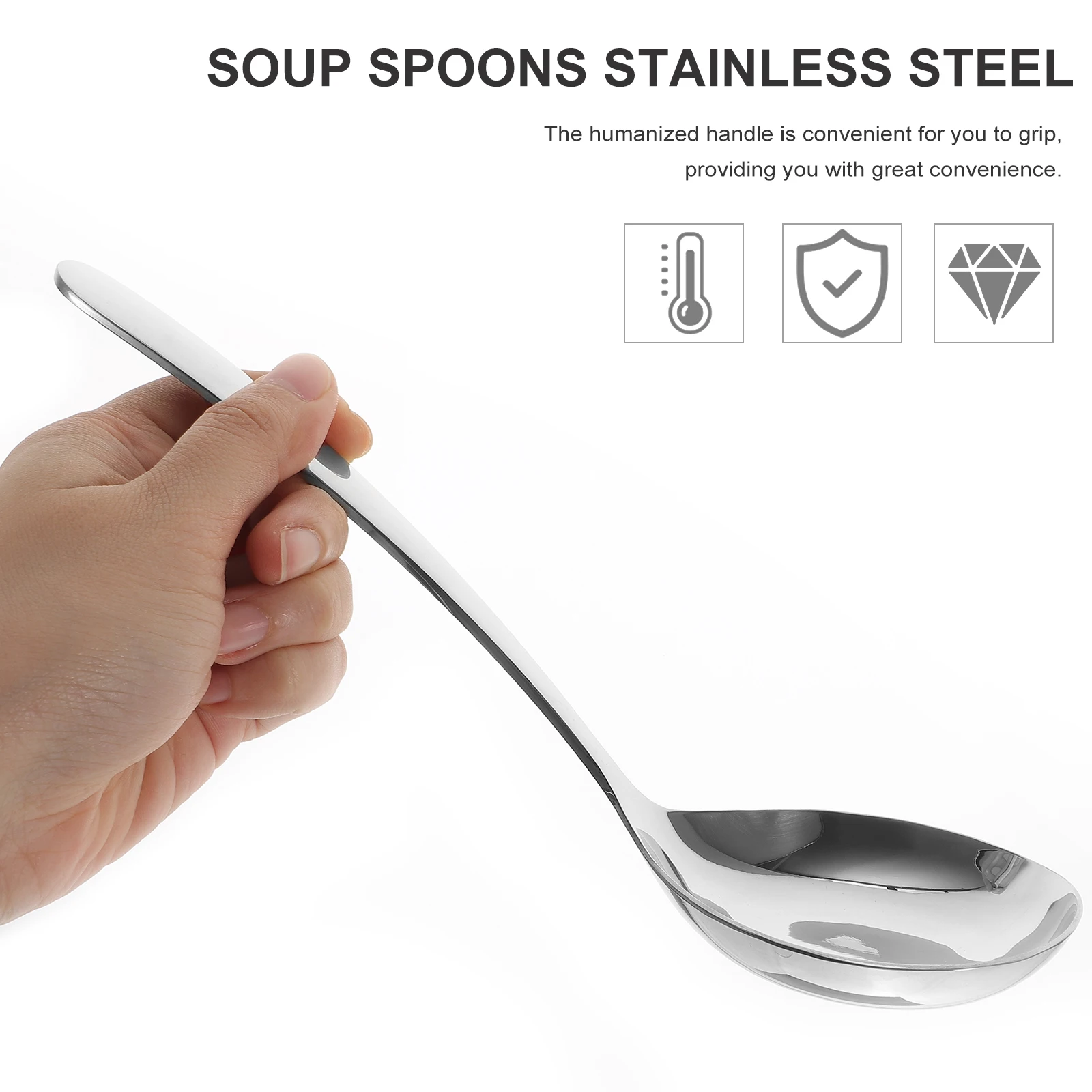 

Stainless Steel Soup Spoon Large Size Smooth Surface Hygienic Communal Ergonomic Practical Kitchen Utensil Serving Set Ladle