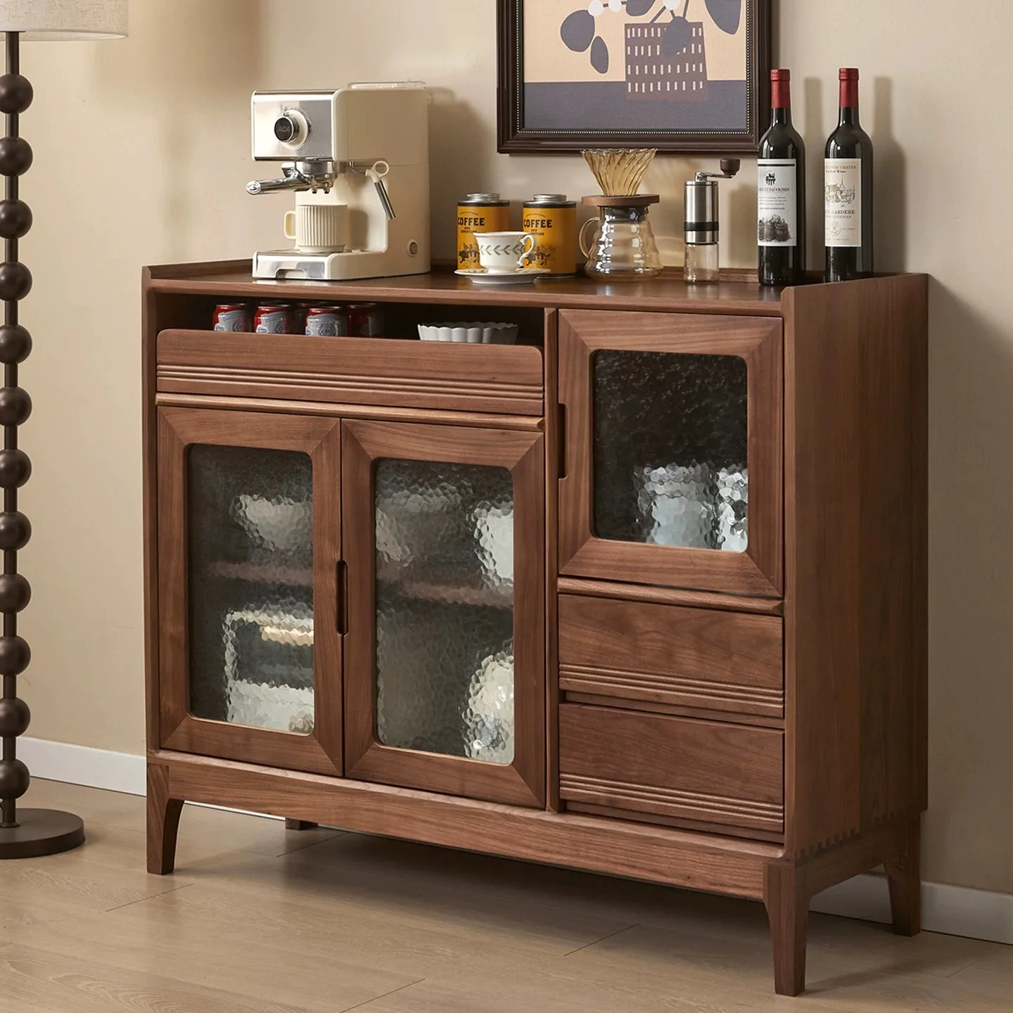 North American black walnut sideboard, living room household storage cabinet, multifunctional storage cabinet, all-solid wood te