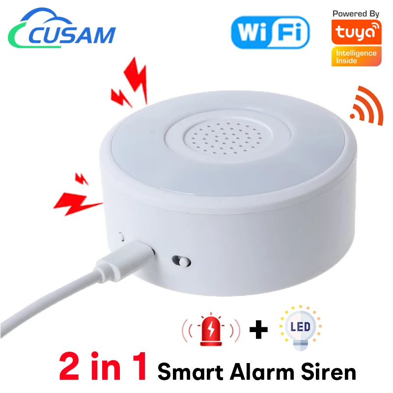 smart wifi alarme sirene com rgb led night light alto falante sistema de seguranca domestica tuya 90db 01