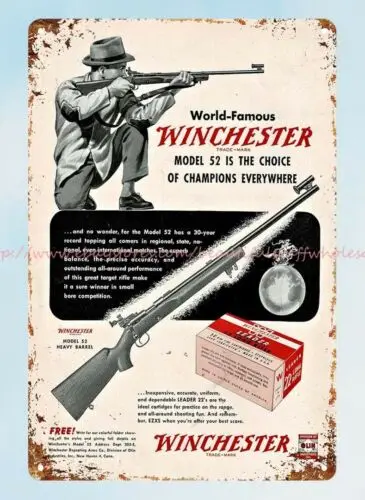 1949 firearm rifle gun WINCHESTER Model 52 metal tin sign