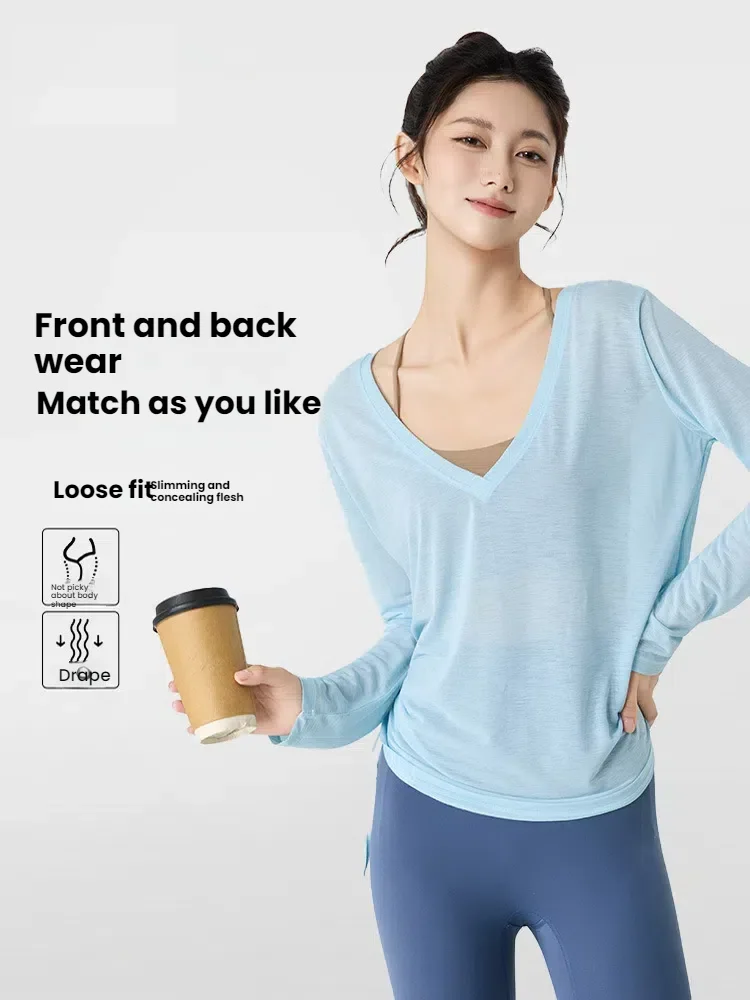 

Женская тренировочная рубашка с боковой гофрировкой, свободный крой, топ для йоги с длинными рукавами, дышащая футболка с прикрытием для бега по пилатесу
