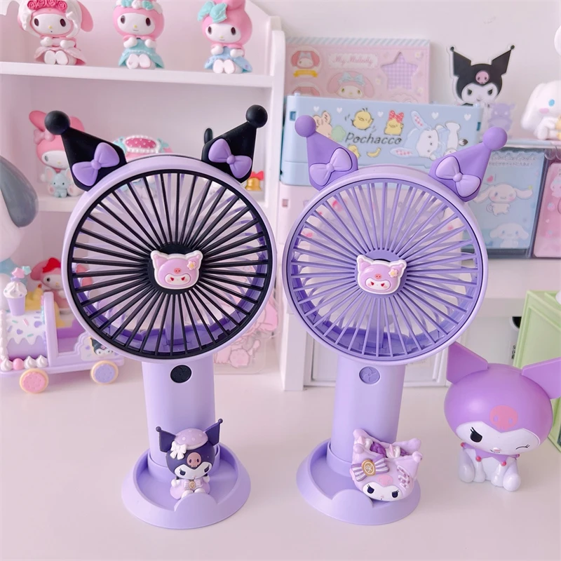 Sanrio MyMelody Kuromi Cinnamoroll Small Fan Kawaii Cartoon Anime Handheld USB Rechargeable Mini Fan Girl Portable Fan Gift