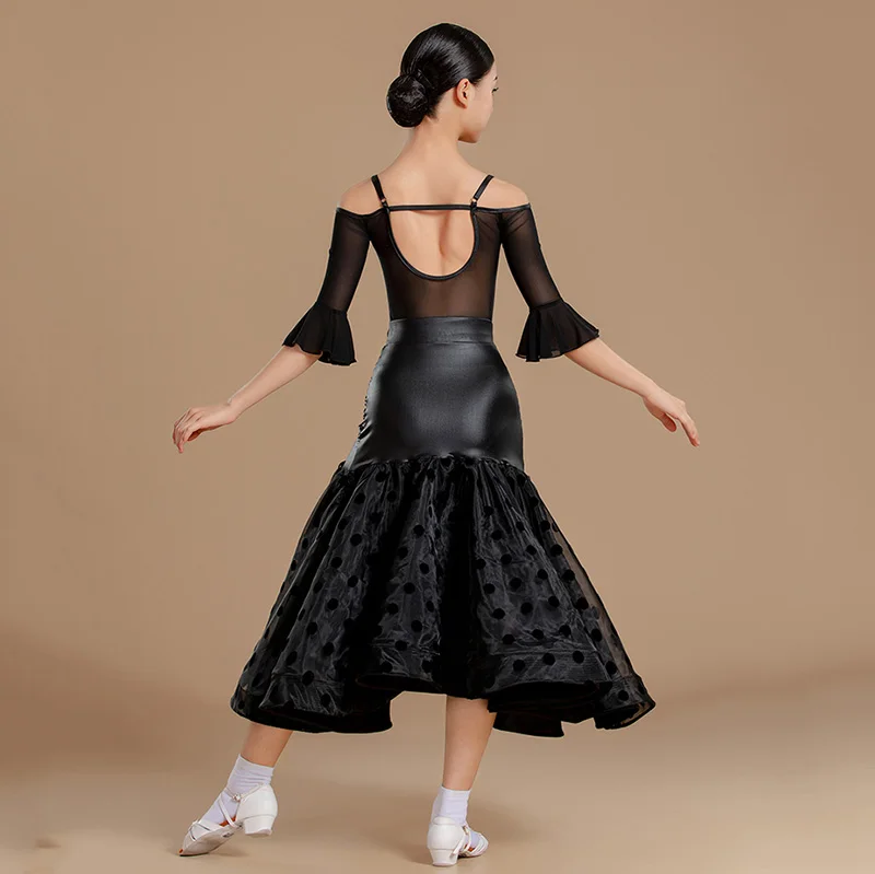 Kinder Mädchen Spaghettiträger Mesh Bodysuit und lange Swing-Röcke Übungssets Kinder Ballsaal Professionelle Tanzkostüme