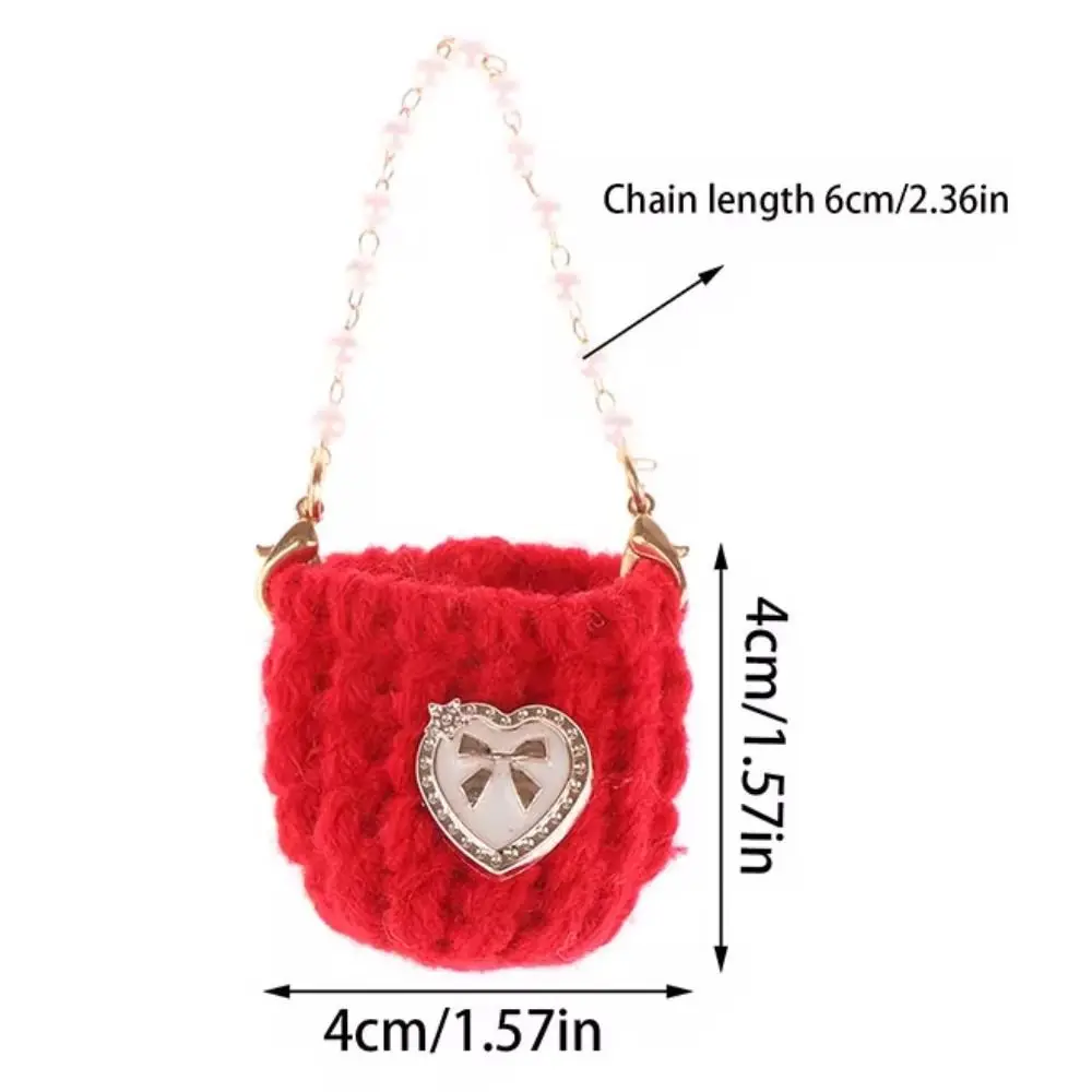 Bolso cruzado con cadena de perlas en miniatura, bolso de mano de ganchillo trenzado, bolso de hombro de punto para muñeca, bolso de muñeca dulce colorido