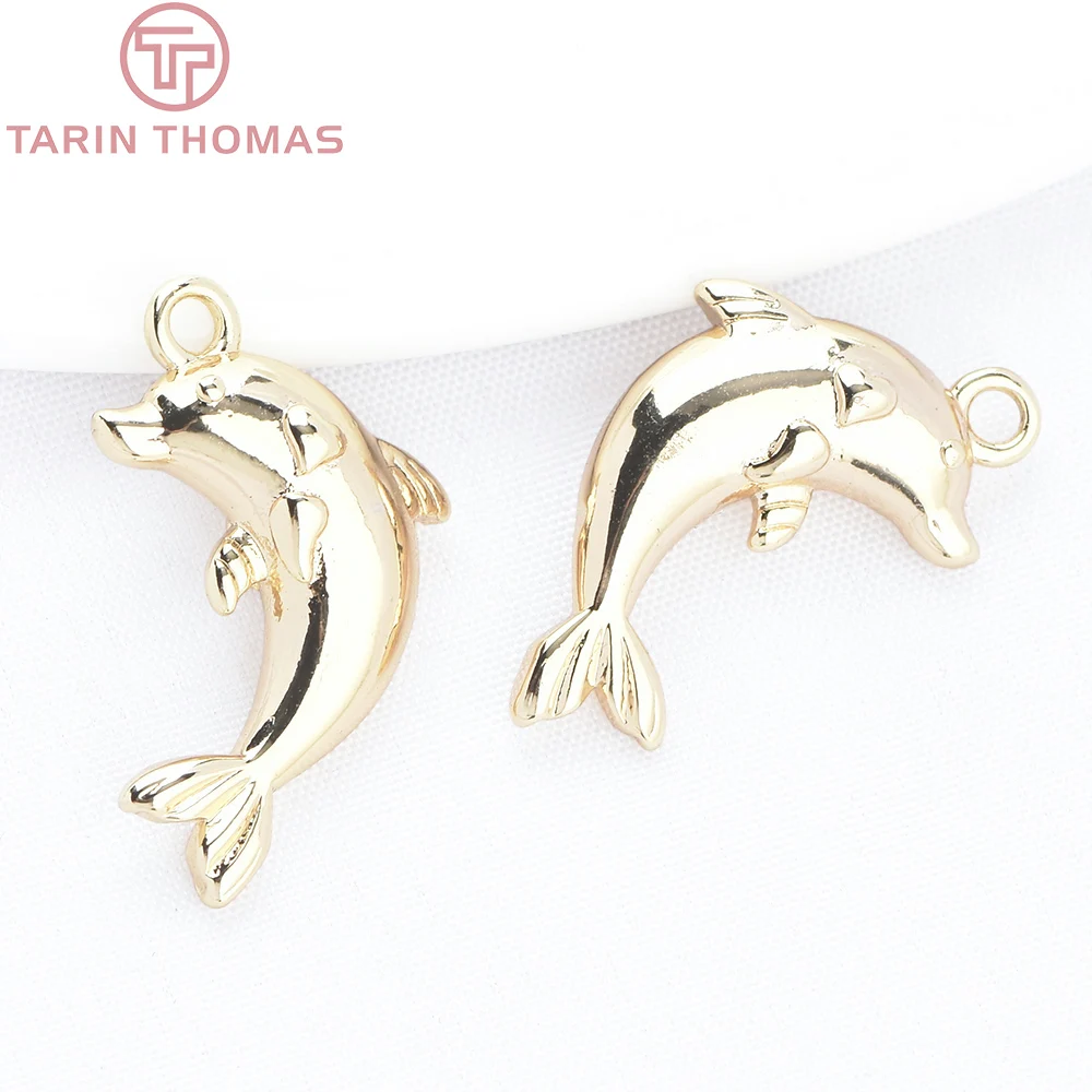 (678)6PCS 30x20MM 24K  Gold Color Plated Brass Dolphin Charms Pendants High Quality Diy Jewelry Accessories